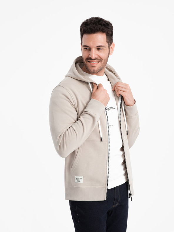 Ombre Clothing Beige Herren Basic Zip Hoodie Ombre Kleidung