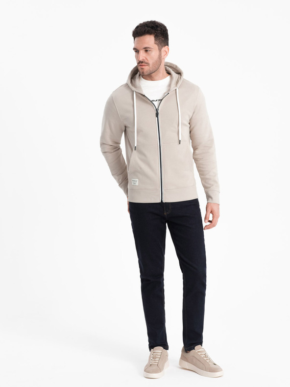 Ombre Clothing Beige Herren Basic Zip Hoodie Ombre Kleidung