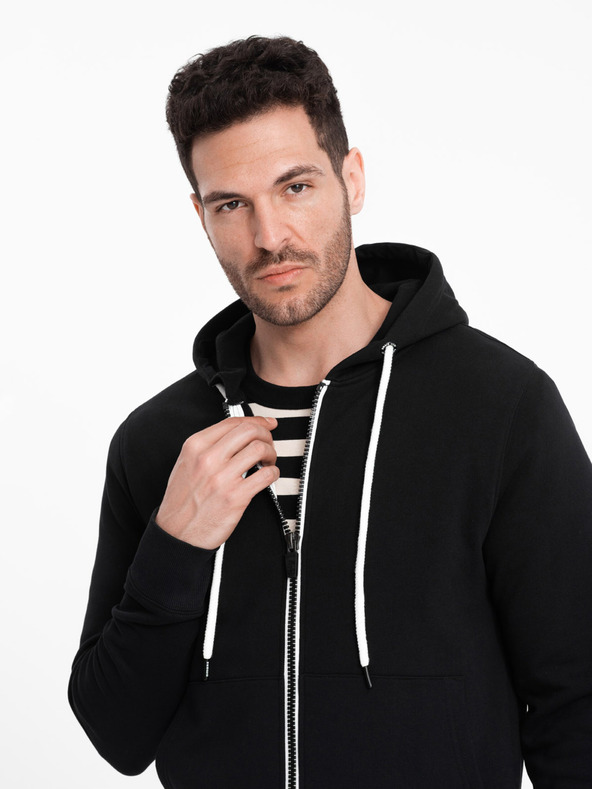 Ombre Clothing Schwarzer Herren-Basic-Kapuzenpullover mit Reißverschluss Ombre Clothing