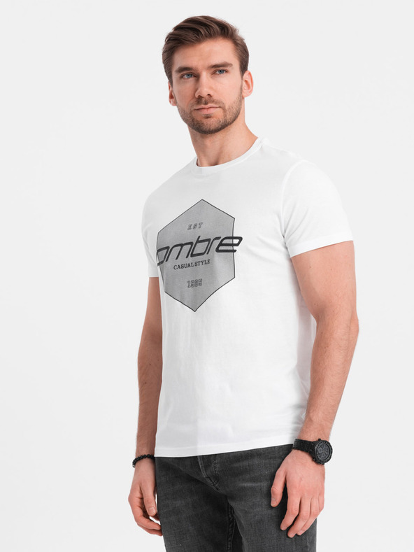 Ombre Clothing Weißes Herren-T-Shirt mit geometrischem Druck Ombre Clothing