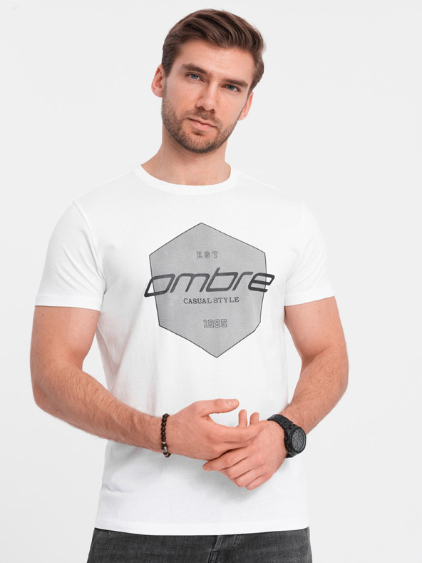 Ombre Clothing Weißes Herren-T-Shirt mit geometrischem Druck Ombre Clothing