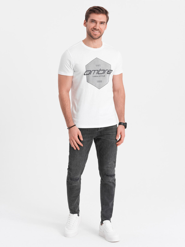 Ombre Clothing Weißes Herren-T-Shirt mit geometrischem Druck Ombre Clothing