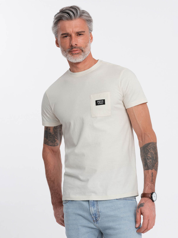Ombre Clothing Cremefarbenes Herren-T-Shirt mit Tasche Ombre Clothing