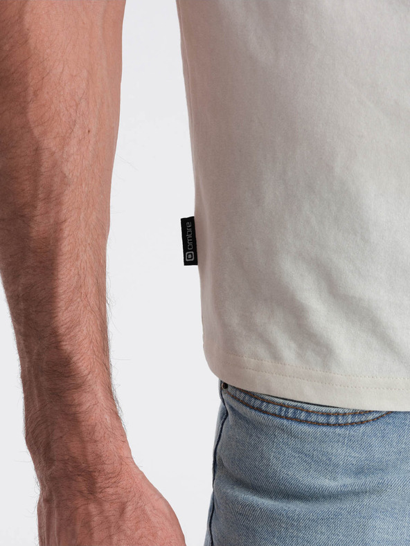 Ombre Clothing Cremefarbenes Herren-T-Shirt mit Tasche Ombre Clothing