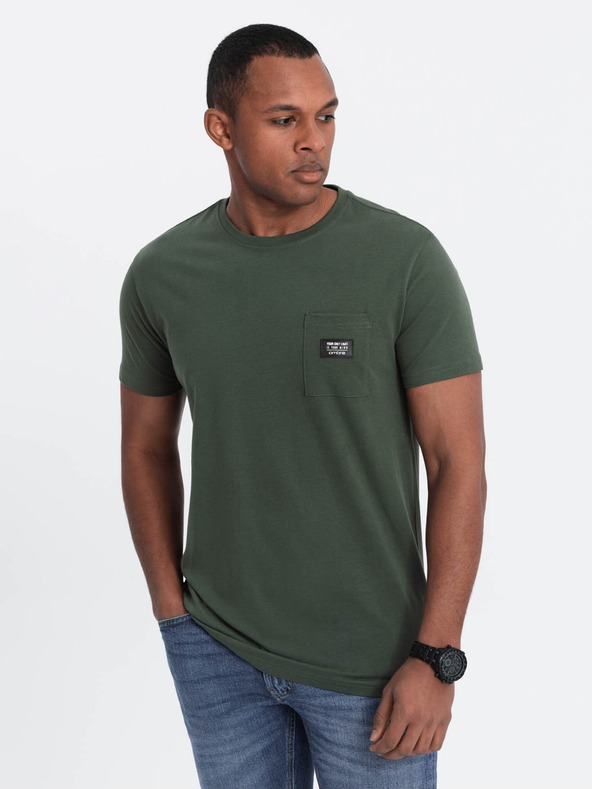 Ombre Clothing Grünes Herren-T-Shirt mit Tasche Ombre Clothing