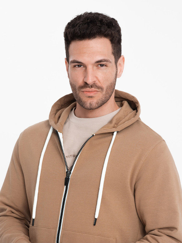 Ombre Clothing Brauner Herren Basic Hoodie mit Reißverschluss und Kapuze Ombre Clothing
