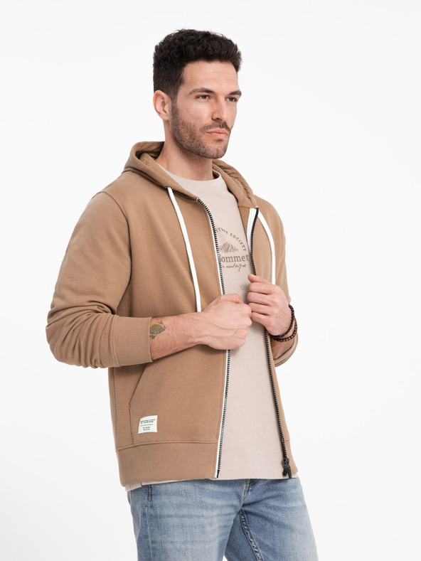 Ombre Clothing Brauner Herren Basic Hoodie mit Reißverschluss und Kapuze Ombre Clothing