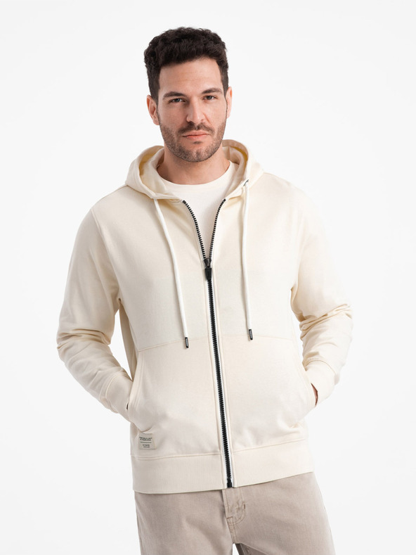 Ombre Clothing Cremefarbener Herren-Kapuzenpullover mit Reißverschluss Ombre Clothing