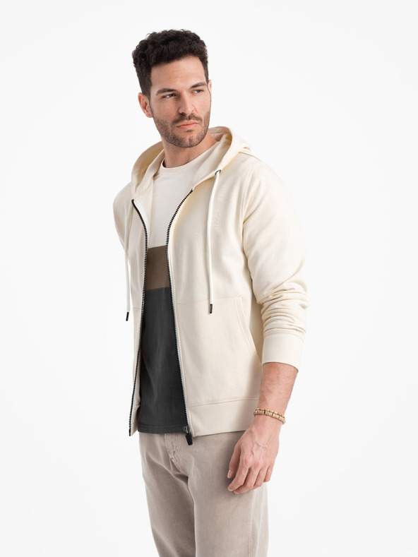 Ombre Clothing Cremefarbener Herren-Kapuzenpullover mit Reißverschluss Ombre Clothing