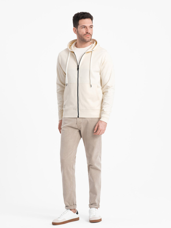 Ombre Clothing Cremefarbener Herren-Kapuzenpullover mit Reißverschluss Ombre Clothing