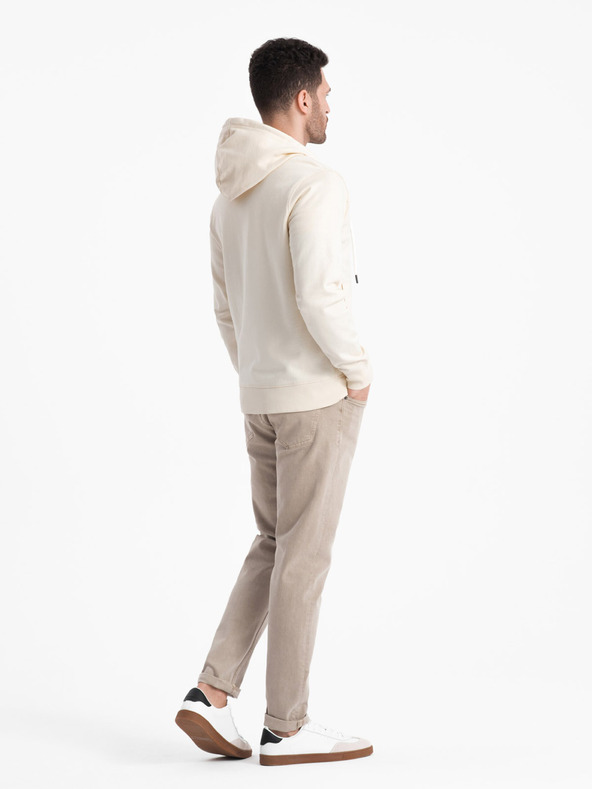 Ombre Clothing Cremefarbener Herren-Kapuzenpullover mit Reißverschluss Ombre Clothing