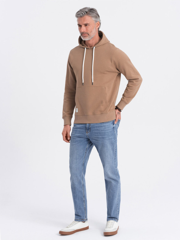 Ombre Clothing Brauner Herren-Kapuzenpullover mit Känguru-Kragen und Kapuze Ombre Clothing