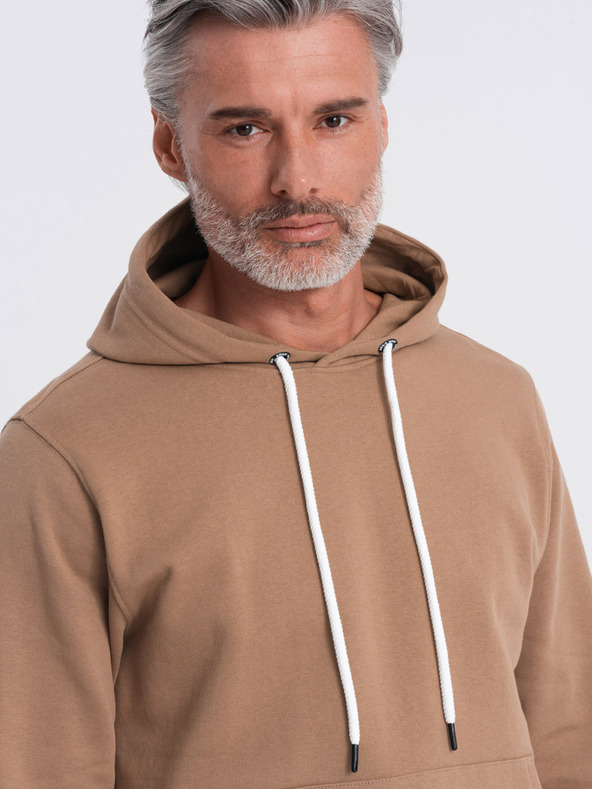 Ombre Clothing Brauner Herren-Kapuzenpullover mit Känguru-Kragen und Kapuze Ombre Clothing