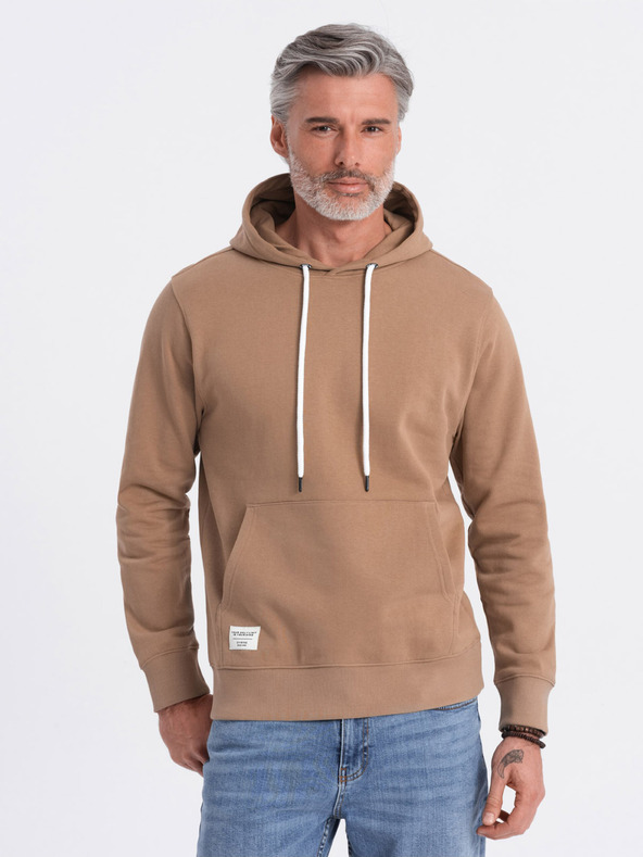 Ombre Clothing Brauner Herren-Kapuzenpullover mit Känguru-Kragen und Kapuze Ombre Clothing