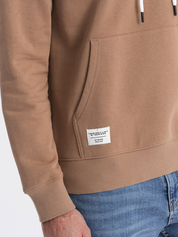 Ombre Clothing Brauner Herren-Kapuzenpullover mit Känguru-Kragen und Kapuze Ombre Clothing