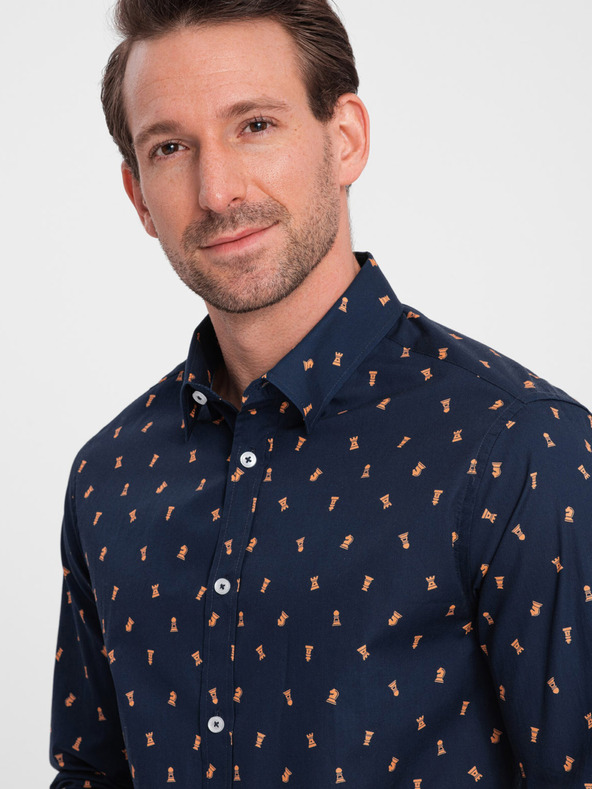 Ombre Clothing Blaues gemustertes Herrenhemd Slim Fit Ombre Clothing