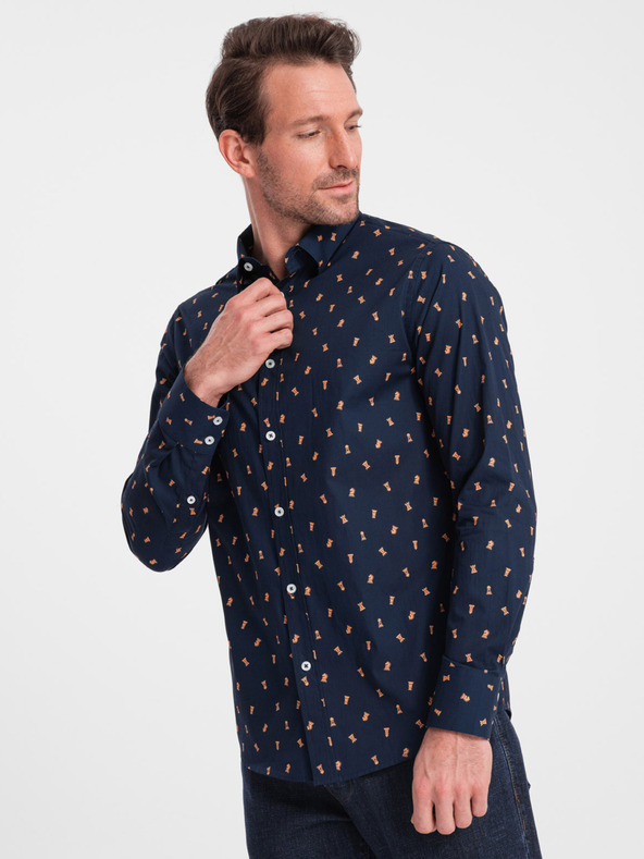 Ombre Clothing Blaues gemustertes Herrenhemd Slim Fit Ombre Clothing