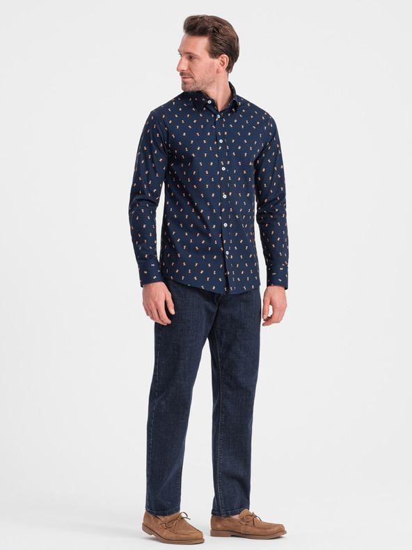 Ombre Clothing Blaues gemustertes Herrenhemd Slim Fit Ombre Clothing