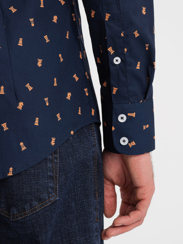 Ombre Clothing Blaues gemustertes Herrenhemd Slim Fit Ombre Clothing