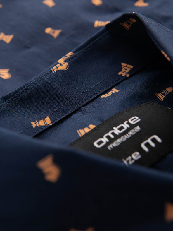 Ombre Clothing Blaues gemustertes Herrenhemd Slim Fit Ombre Clothing