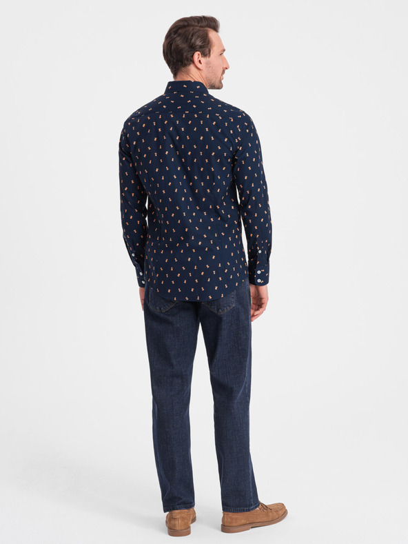 Ombre Clothing Blaues gemustertes Herrenhemd Slim Fit Ombre Clothing