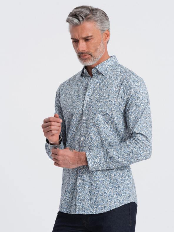 Ombre Clothing Blaues gemustertes Herrenhemd Slim Fit Ombre Clothing