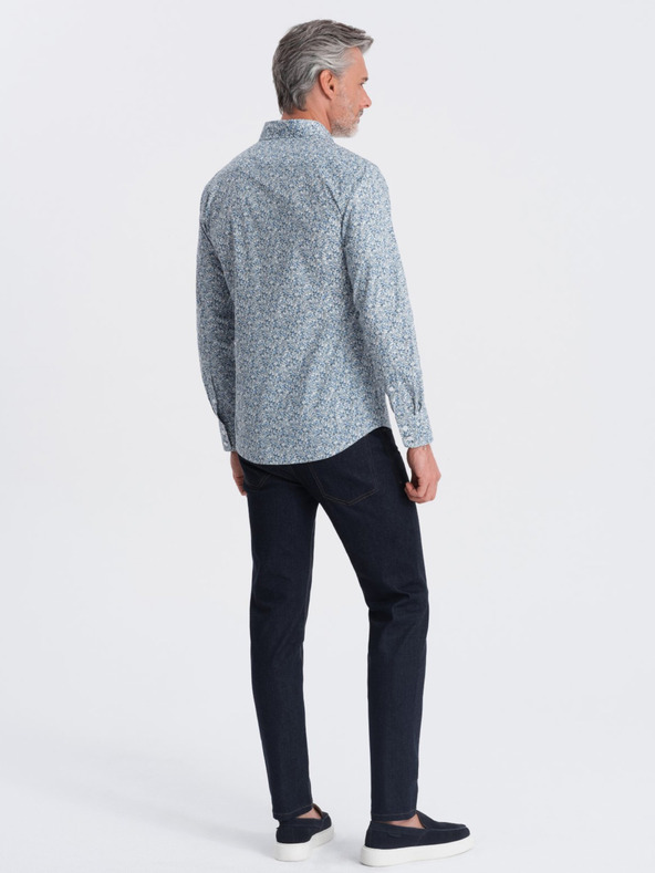 Ombre Clothing Blaues gemustertes Herrenhemd Slim Fit Ombre Clothing