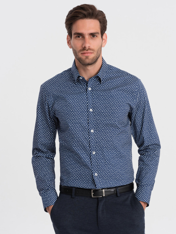 Ombre Clothing Blaues gemustertes Herrenhemd Slim Fit Ombre Clothing