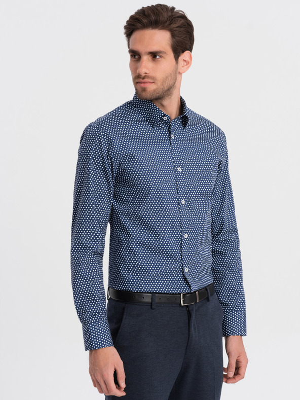 Ombre Clothing Blaues gemustertes Herrenhemd Slim Fit Ombre Clothing