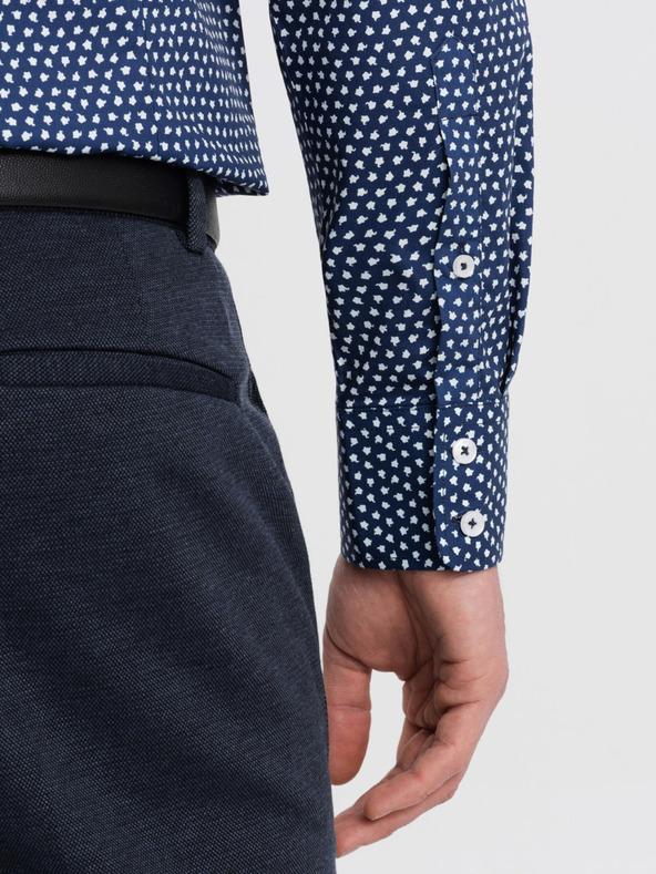 Ombre Clothing Blaues gemustertes Herrenhemd Slim Fit Ombre Clothing