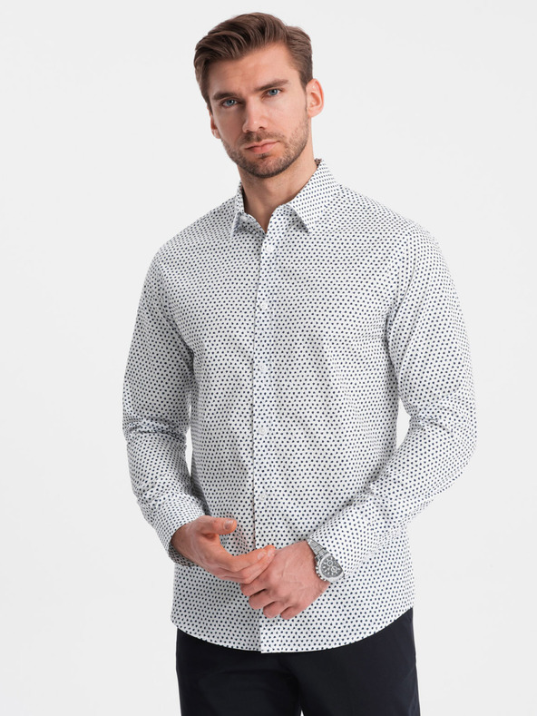 Ombre Clothing Weißes gemustertes Herrenhemd mit schmaler Passform Ombre Clothing