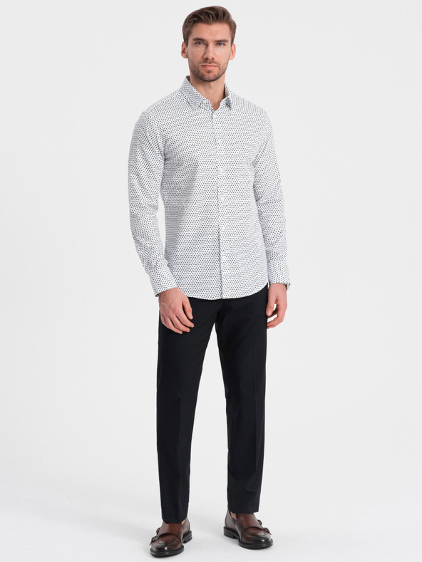 Ombre Clothing Weißes gemustertes Herrenhemd mit schmaler Passform Ombre Clothing