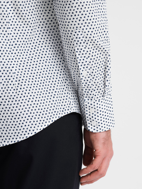 Ombre Clothing Weißes gemustertes Herrenhemd mit schmaler Passform Ombre Clothing