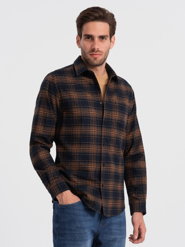 Ombre Clothing Dunkelblau kariertes Flanellhemd für Herren Ombre Clothing