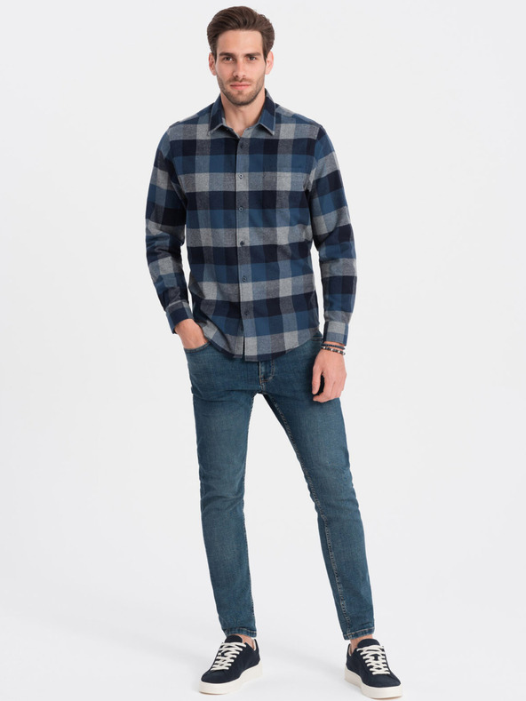 Ombre Clothing Blau kariertes Herrenflanellhemd Ombre Kleidung