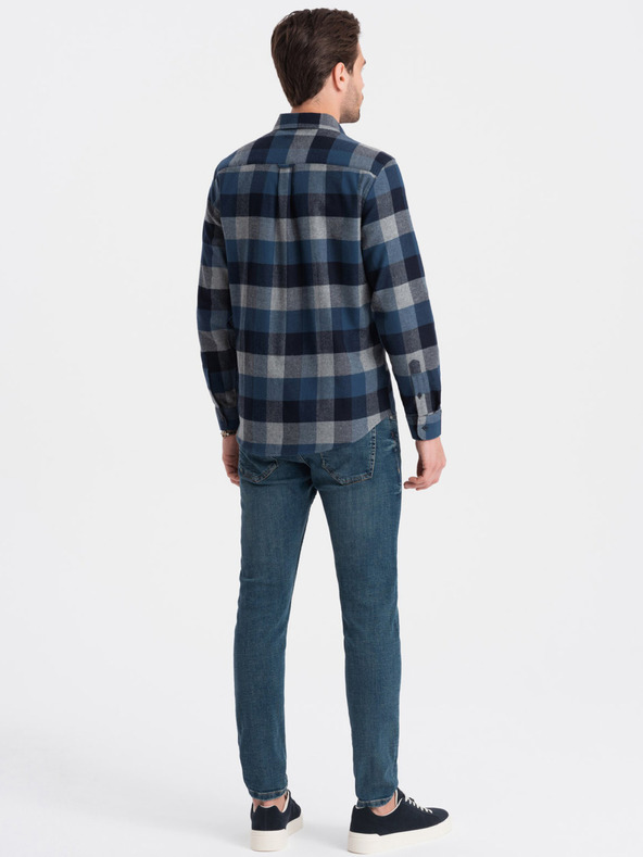 Ombre Clothing Blau kariertes Herrenflanellhemd Ombre Kleidung