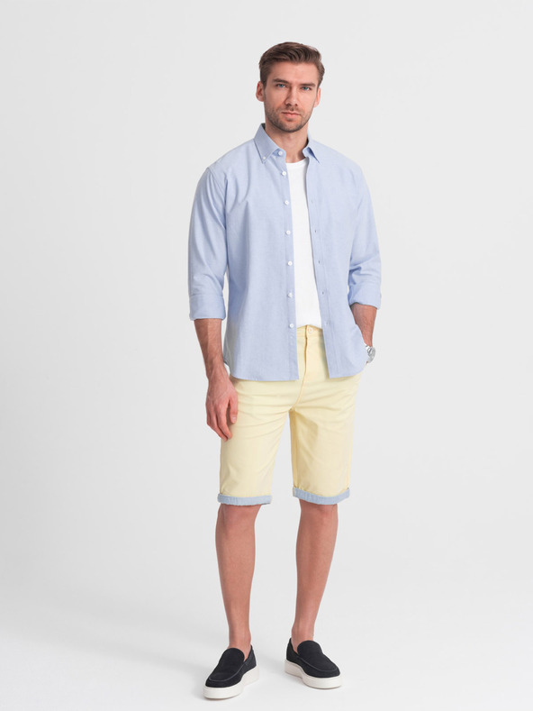 Ombre Clothing Gelbe Herren-Chino-Shorts mit Denim-Saum Ombre Clothing