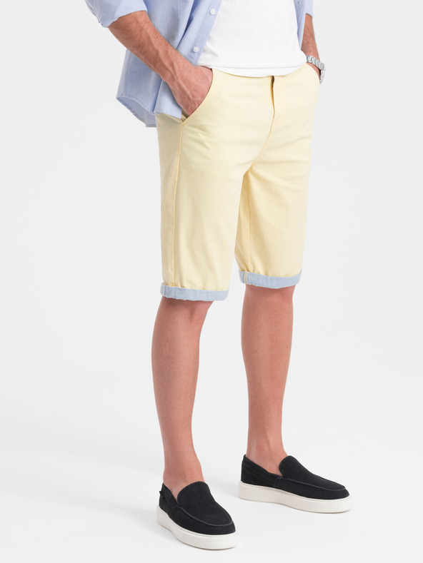 Ombre Clothing Gelbe Herren-Chino-Shorts mit Denim-Saum Ombre Clothing