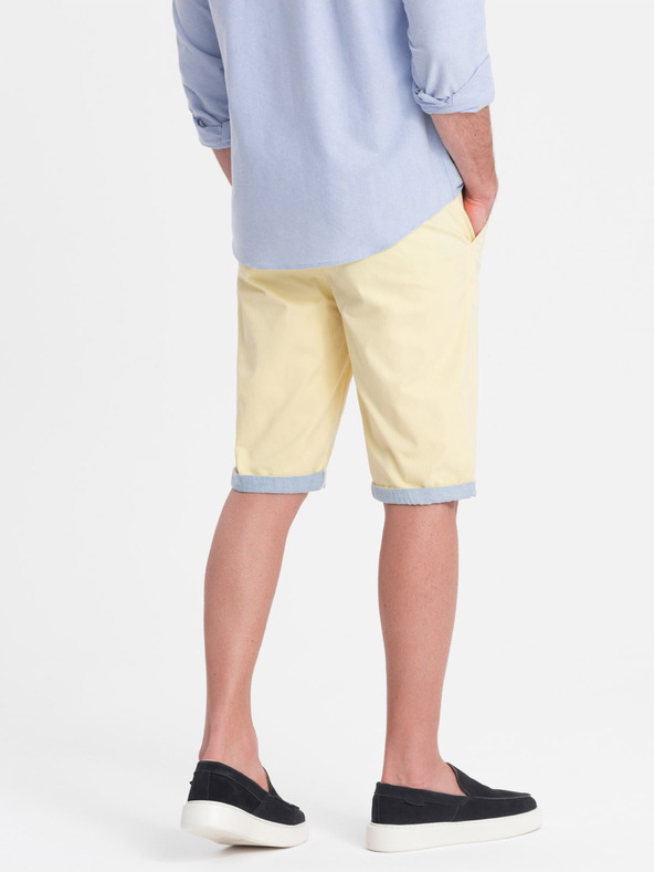 Ombre Clothing Gelbe Herren-Chino-Shorts mit Denim-Saum Ombre Clothing