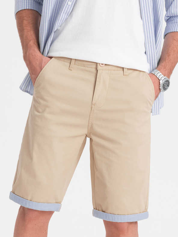 Ombre Clothing Beige Herren Chino-Shorts mit Denim-Saum Ombre Clothing