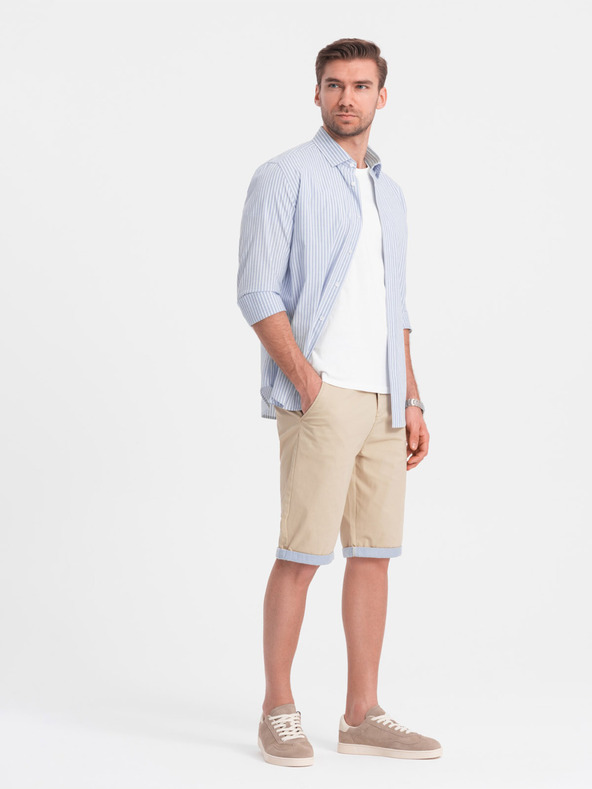 Ombre Clothing Beige Herren Chino-Shorts mit Denim-Saum Ombre Clothing