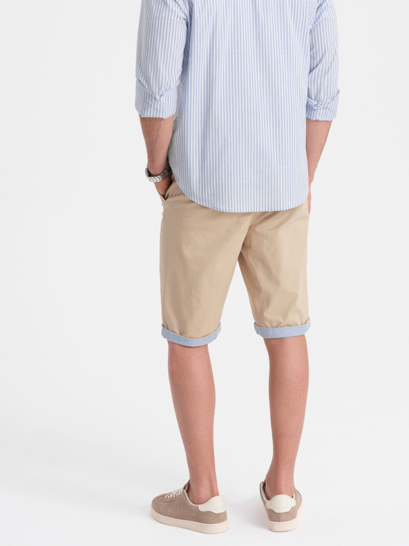Ombre Clothing Beige Herren Chino-Shorts mit Denim-Saum Ombre Clothing
