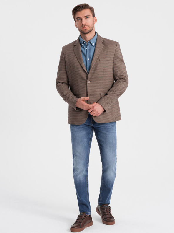 Ombre Clothing Brauner Herren-Feinkaro-Blazer Ombre Clothing