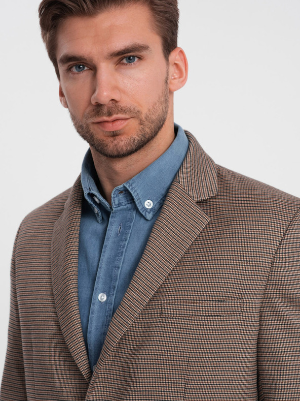 Ombre Clothing Brauner Herren-Feinkaro-Blazer Ombre Clothing