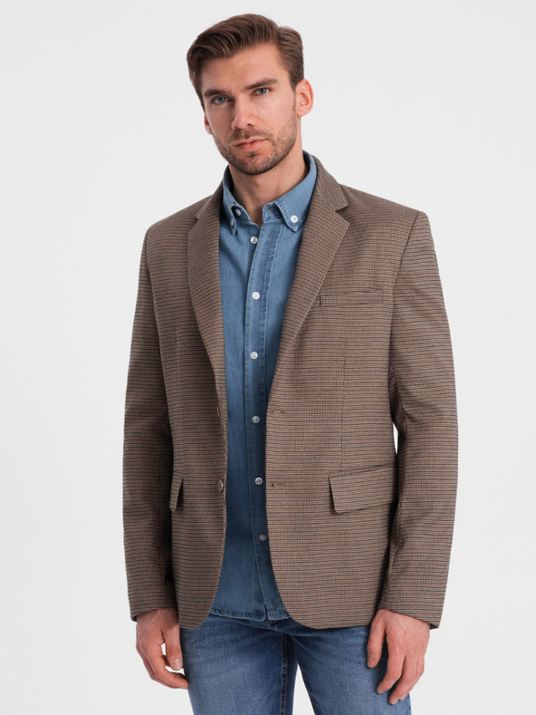 Ombre Clothing Brauner Herren-Feinkaro-Blazer Ombre Clothing