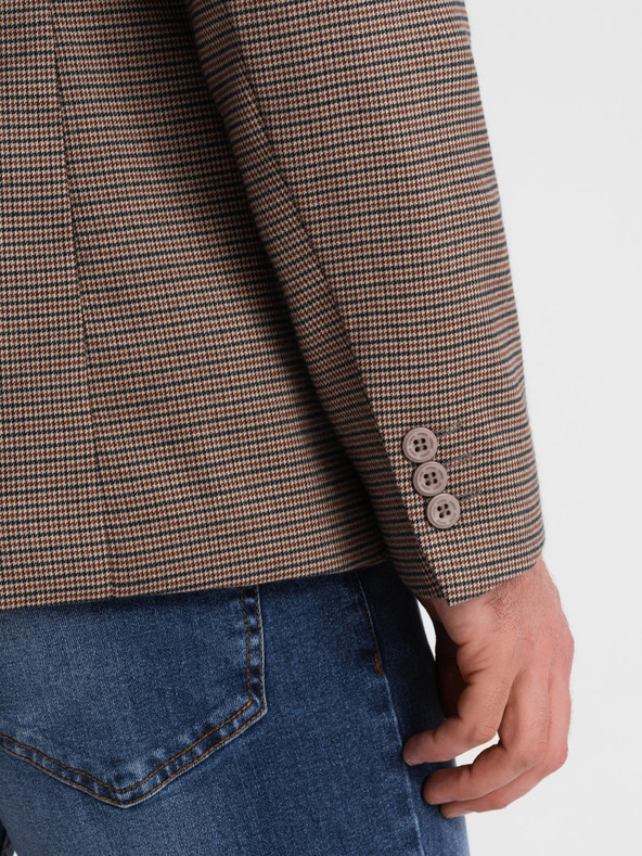 Ombre Clothing Brauner Herren-Feinkaro-Blazer Ombre Clothing