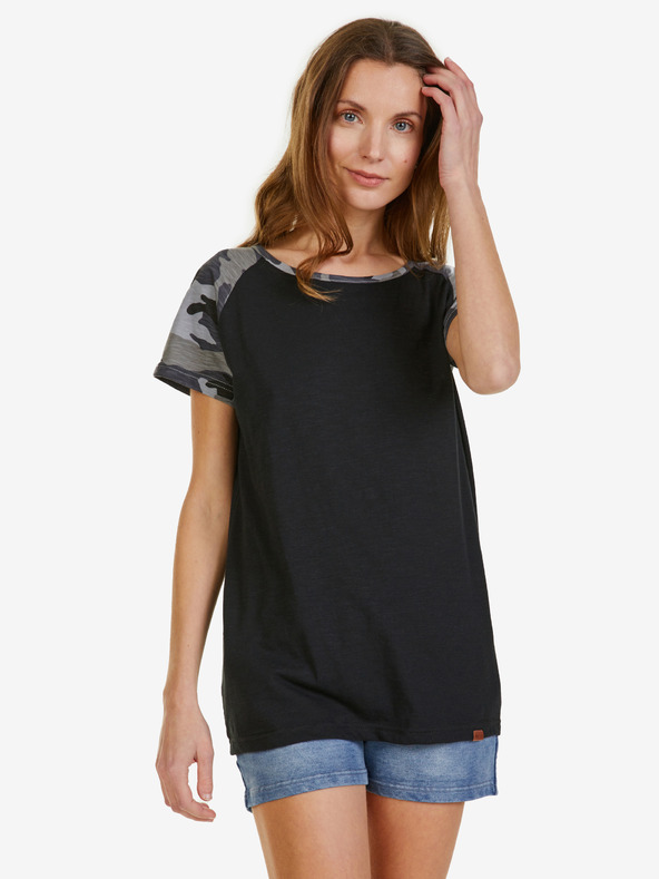 Sam 73 Schwarzes gemustertes Damen-T-Shirt SAM 73 Rose