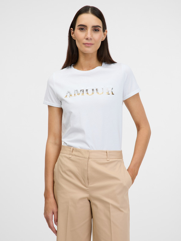 Orsay Weißes Damen-T-Shirt mit kurzen Ärmeln ORSAY