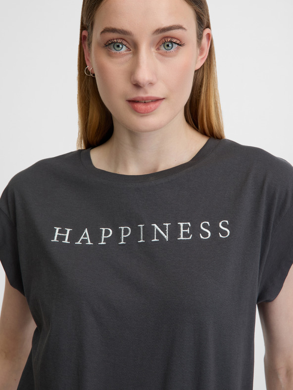 Orsay Dunkelgraues Damen-T-Shirt mit kurzen Ärmeln ORSAY