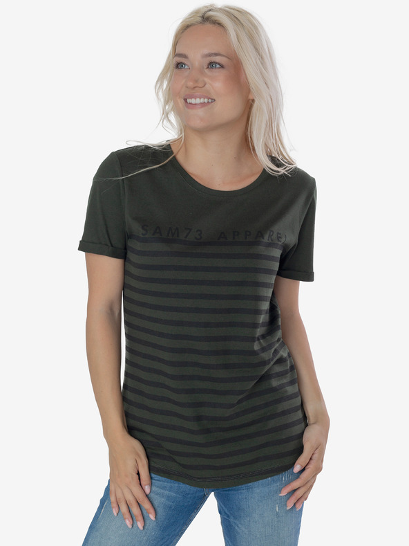 Sam 73 Schwarz-grün gestreiftes Damen-T-Shirt SAM 73